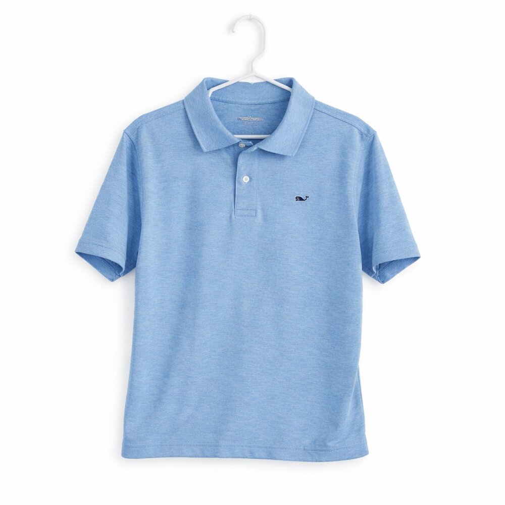 Vineyard Vines Performance Polo Shirt Boys Size S (8/10) Blue Heather Whale Logo